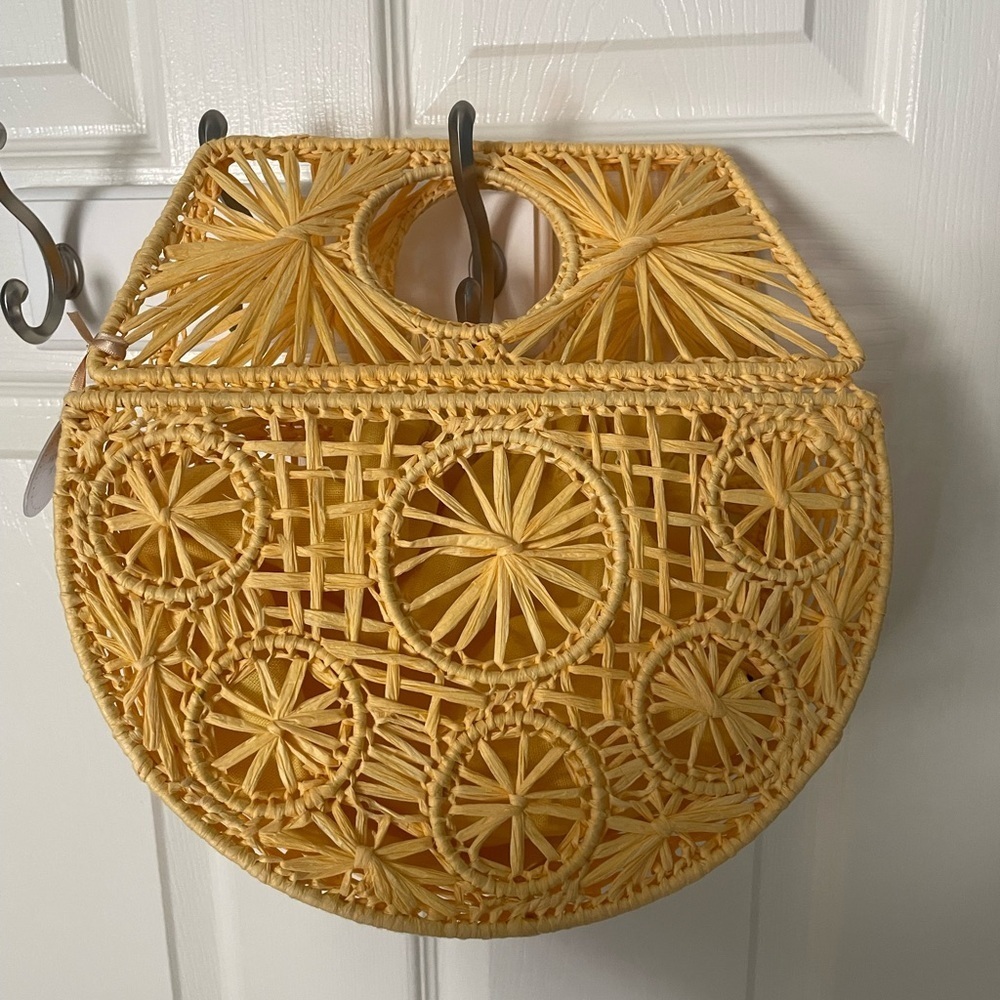 NEW House of Harlow Handwoven Hand Bag Purse Raffia Yellow Gold Vacation Resort - Picture 13 of 13
